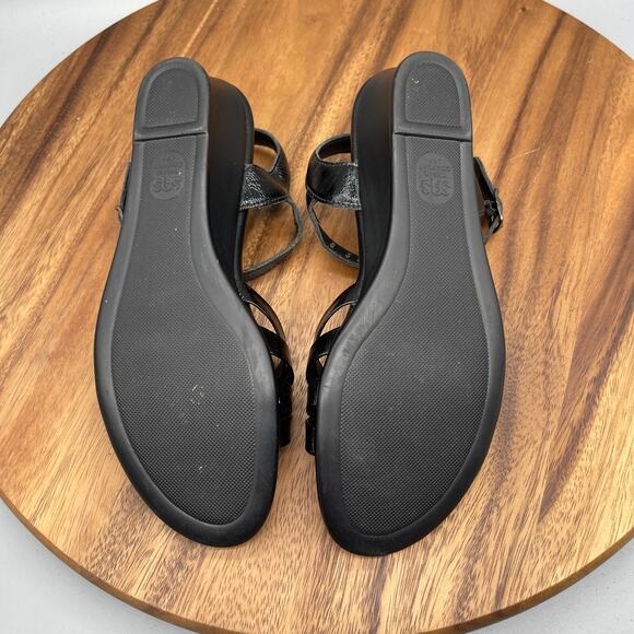 SAS Tripad Sandals Womens 8S AAA Black Patent Leather Wedge Sling Back Strappy - Picture 7 of 8